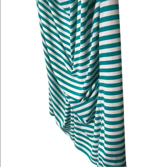 Michael Kors Teal White Stripe Drapery Knotted Waist Size Large Blouse - Picture 2 of 8